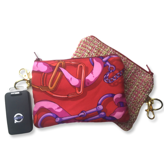 Horsebit Red Vintage Silk Scarf Coffee Run Keychain Bag