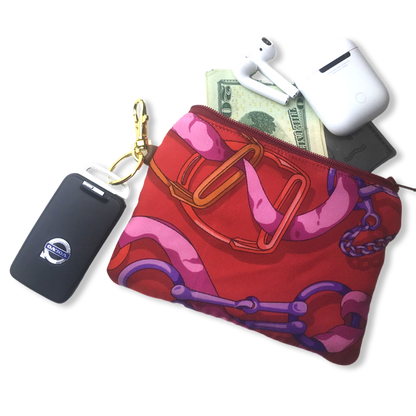 Horsebit Red Vintage Silk Scarf Coffee Run Keychain Bag