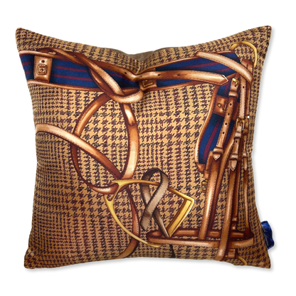 Houndstooth Equestrian Vintage Silk Scarf Pillows 17"