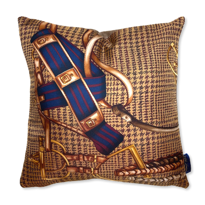 Houndstooth Equestrian Vintage Silk Scarf Pillows 17"