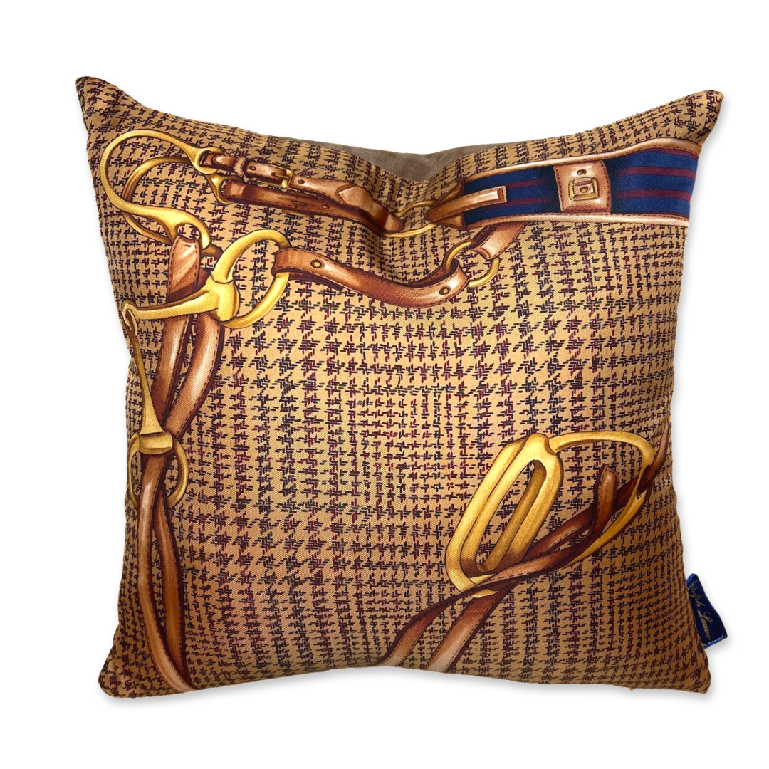 Houndstooth Equestrian Vintage Silk Scarf Pillows 17"