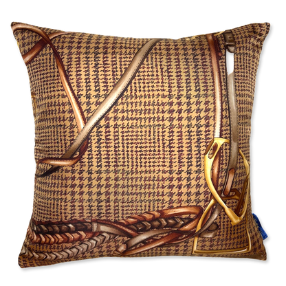 Houndstooth Equestrian Vintage Silk Scarf Pillows 17"