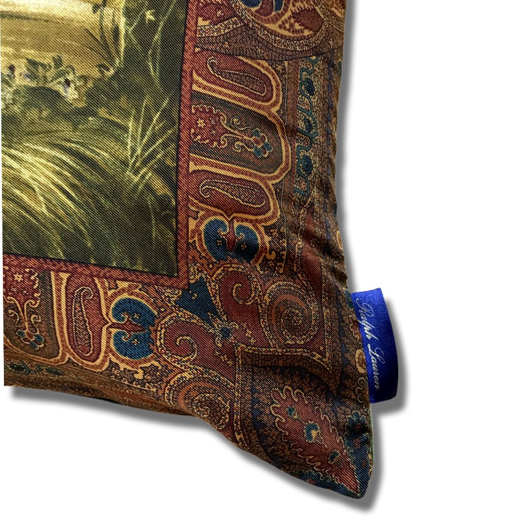 Hunting Scene Couple Vintage Silk Scarf Pillow 30"