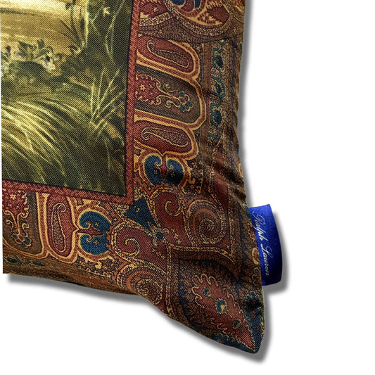 Hunting Scene Couple Vintage Silk Scarf Pillow 30"