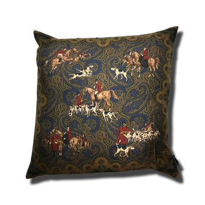 Hunting Scene Group Vintage Silk Scarf Pillow 30"