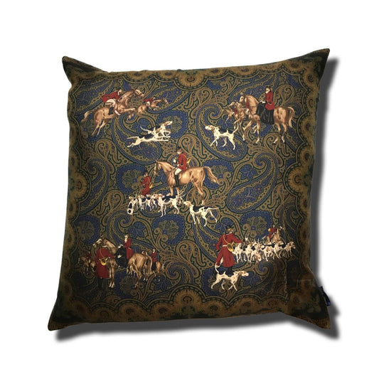 Hunting Scene Group Vintage Silk Scarf Pillow 30"