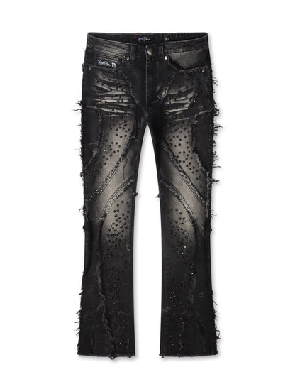 Frost Originals Distressed Rhinestone Stacked Jeans - Black Wash