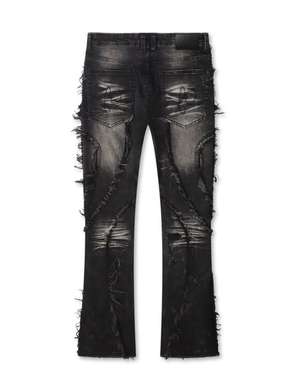 Frost Originals Distressed Rhinestone Stacked Jeans - Black Wash