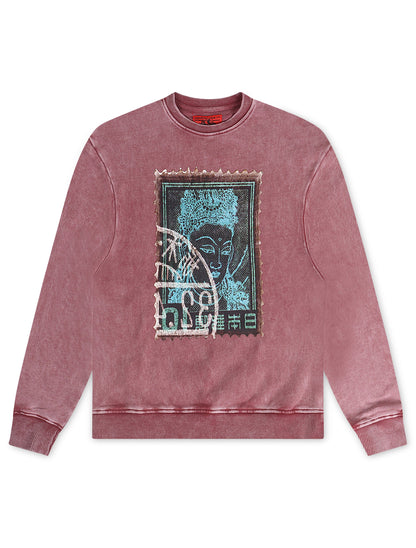 Vicious Denim Graphic Crewneck - Acid Burgundy