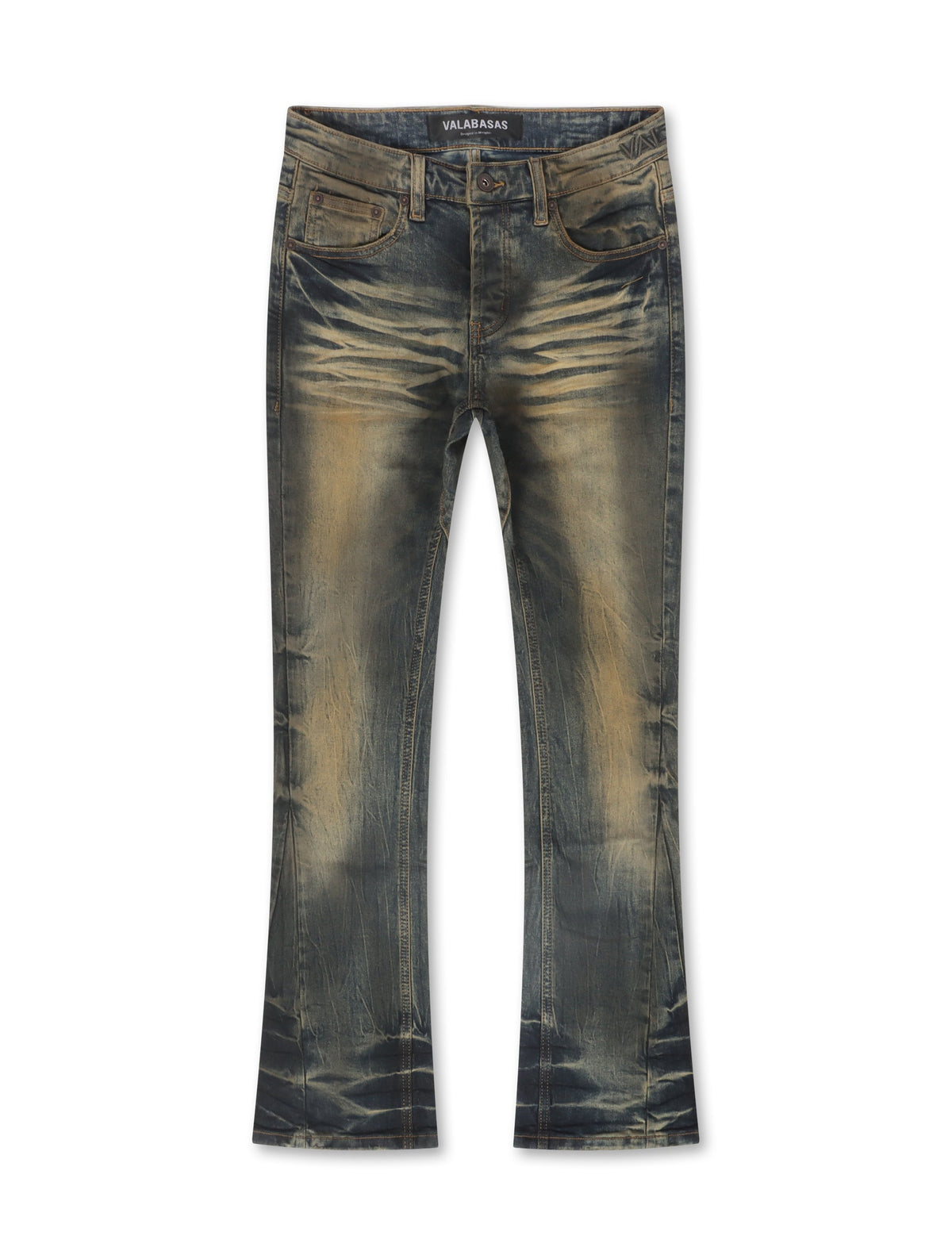 Valabasas Fax Stacked Denim Jeans - Yellow Vintage Blue