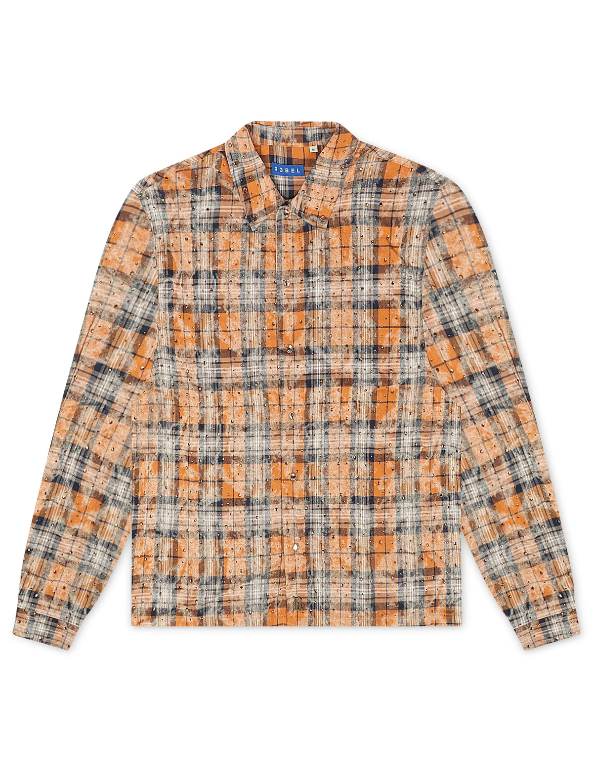 Rebel Denim Rhinestone Flannel - Orange