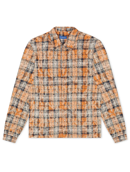 Rebel Denim Rhinestone Flannel - Orange