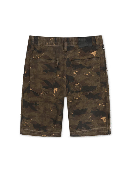 N.M.E NYC Enemy Army '97 Denim Shorts - Camo Wash