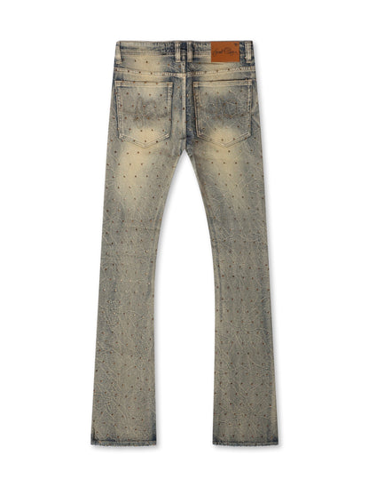 Frost Originals All Over Rhinestone Stacked Jean - Dirt Wash