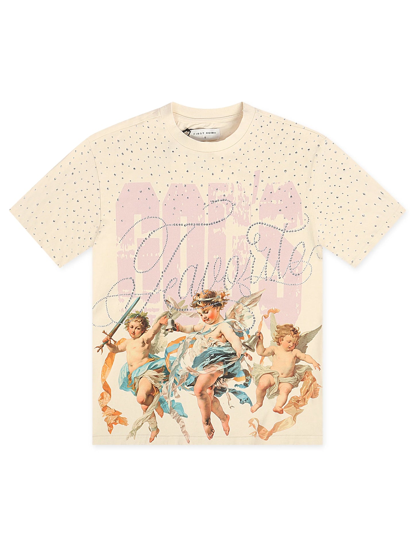 First Row Cropped Washed Rhinestone Tee - Cream