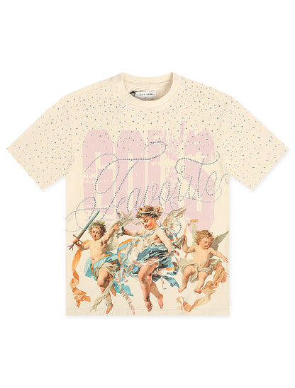 First Row Cropped Washed Rhinestone Tee - Cream