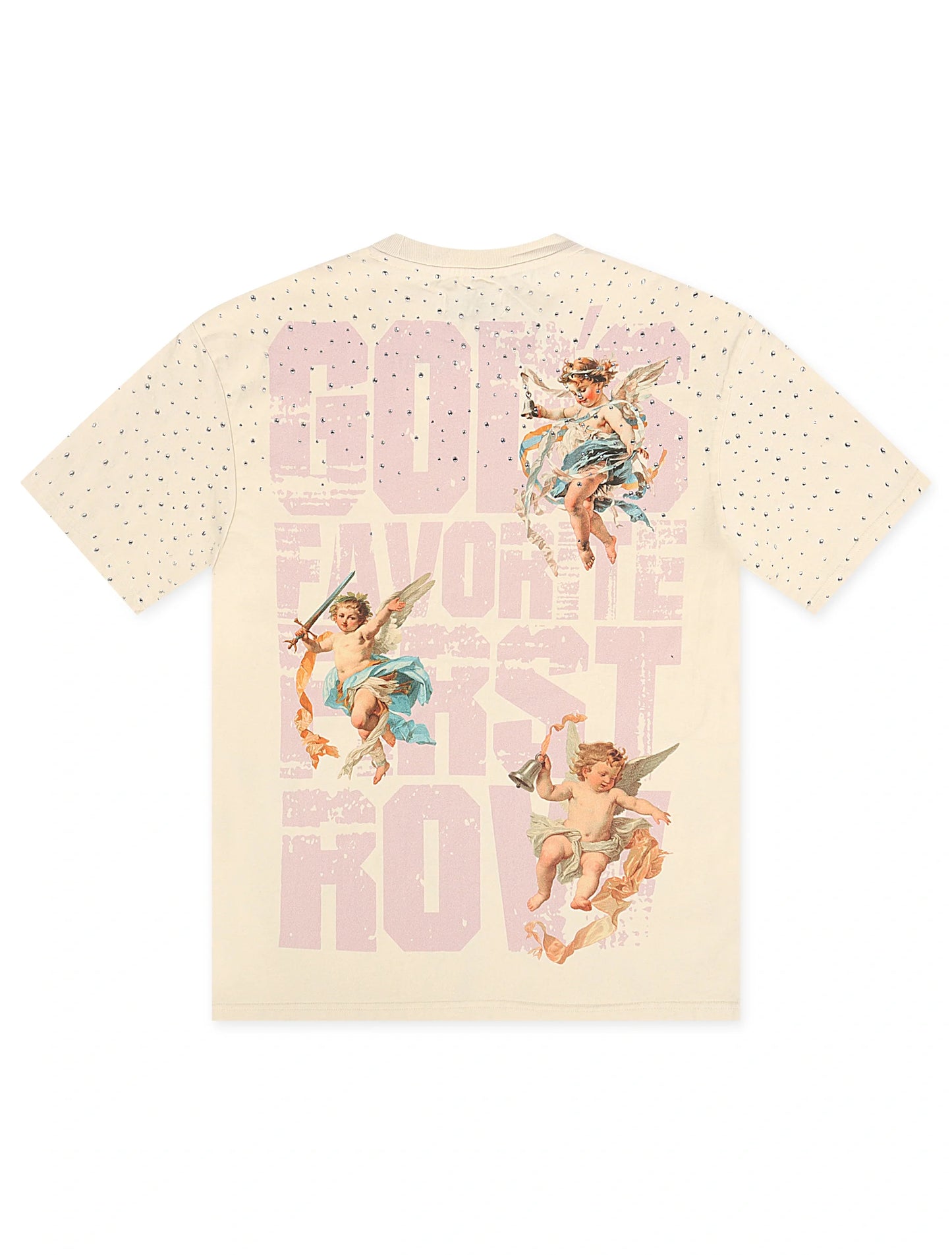 First Row Cropped Washed Rhinestone Tee - Cream
