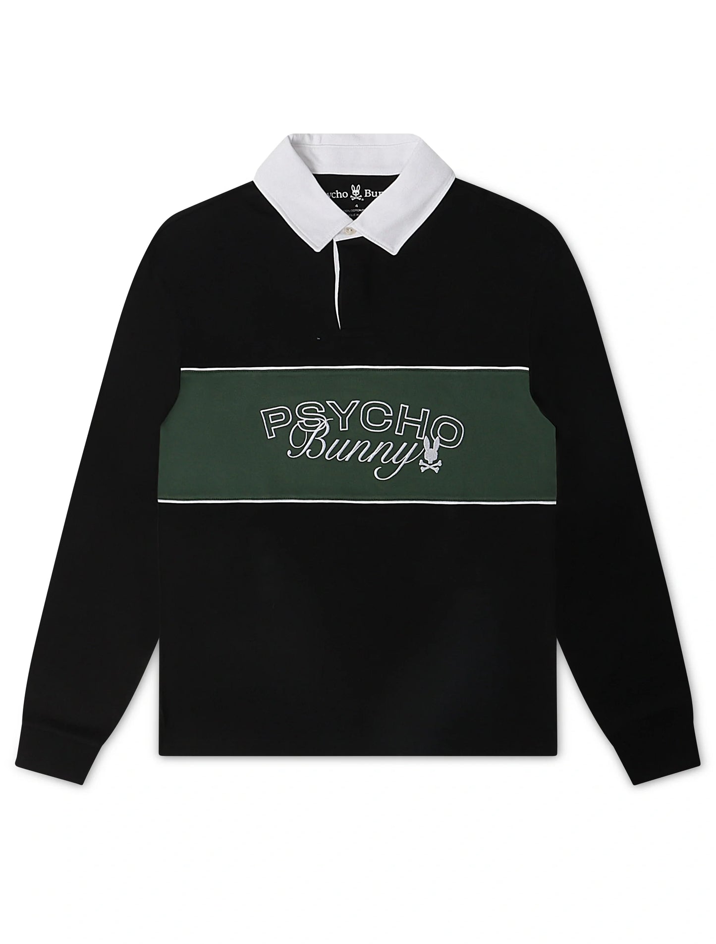 Psycho Bunny Mens Enzo Long Sleeve Rugby Tee - Black/Green