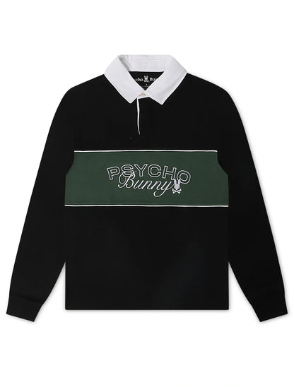 Psycho Bunny Mens Enzo Long Sleeve Rugby Tee - Black/Green