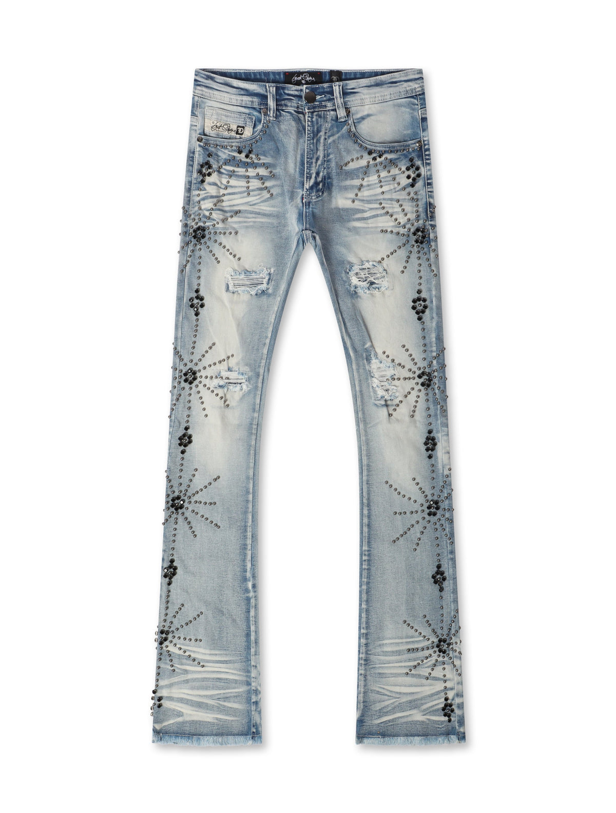 Frost Originals All Over Rhinestone Stacked Jean - Light Wash