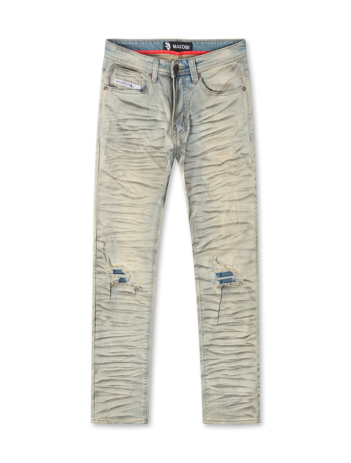 Makobi Distressed Straight Leg Jeans – Dirt Wash
