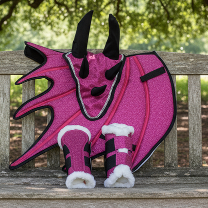 Pink Dragon Saddle Pad Set with Ear Bonnet & Boots
