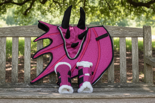 Pink Dragon Saddle Pad Set with Ear Bonnet & Boots