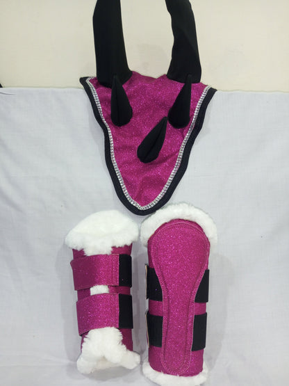 Pink Dragon Saddle Pad Set with Ear Bonnet & Boots