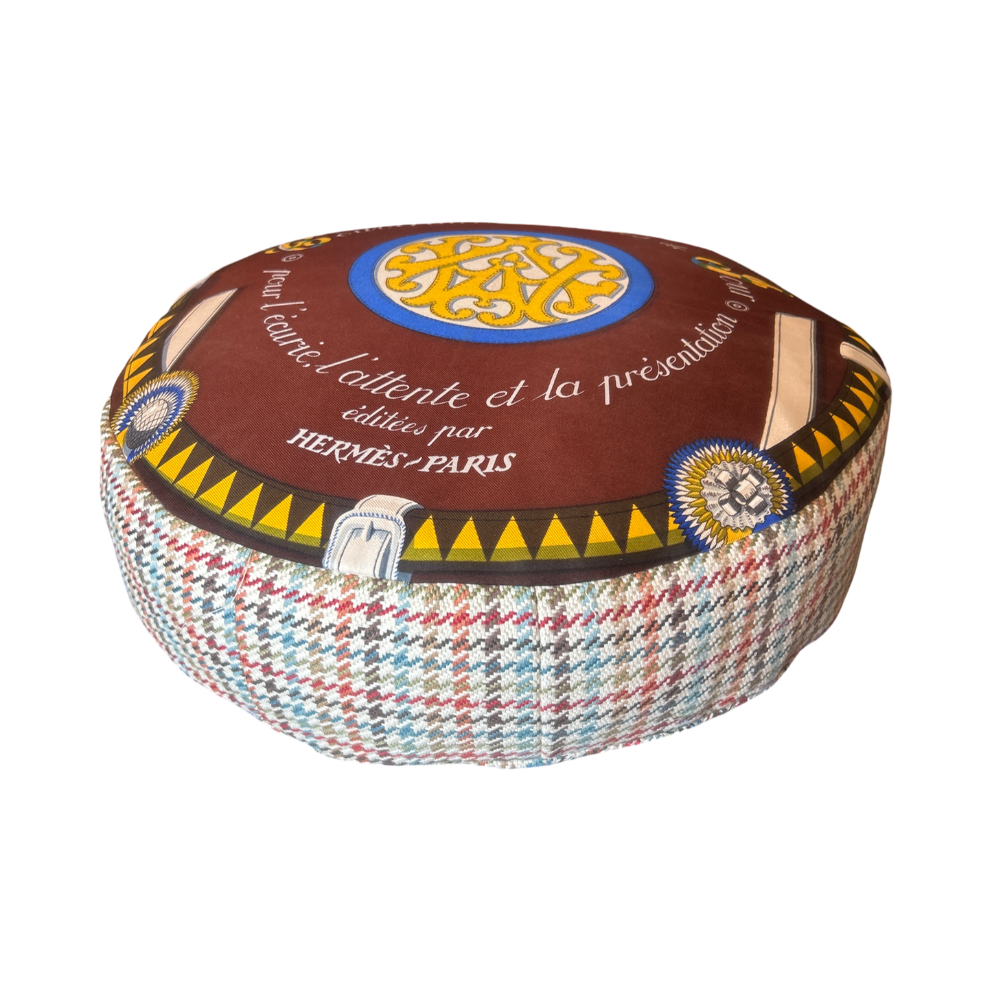 Couvertures et Tenues du Jour Brown Vintage Silk Scarf Round Pillow 13"
