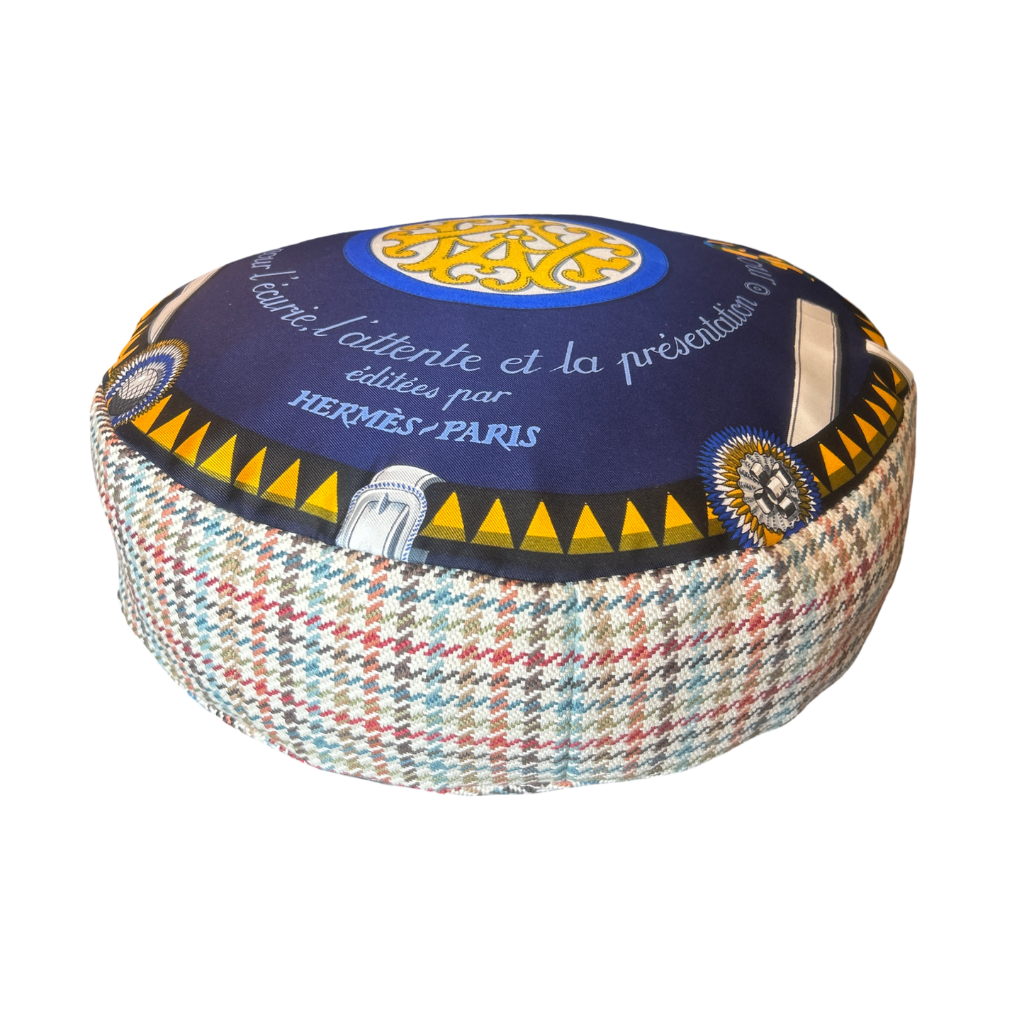 Couvertures et Tenues du Jour Blue Vintage Silk Scarf Round Pillow 13"