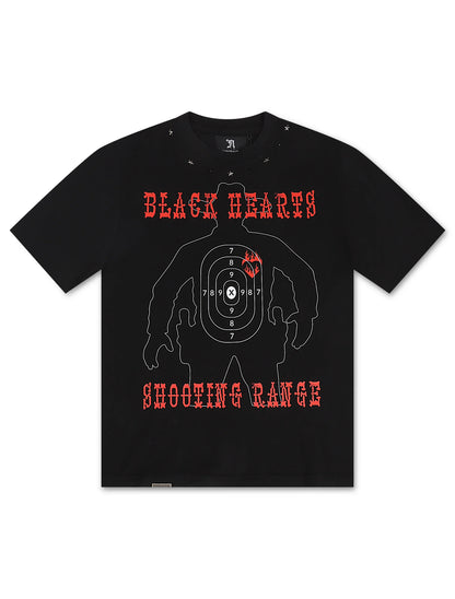 November Reine Black Hearts  Heavyweight Tee - Black/Red