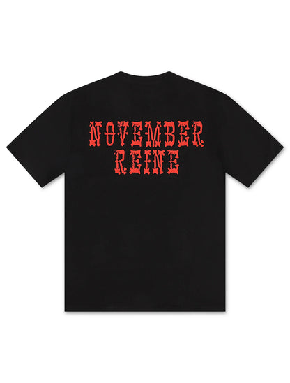 November Reine Black Hearts  Heavyweight Tee - Black/Red