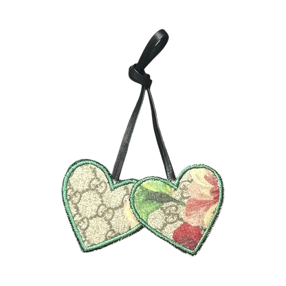 GG Logo Blooms Pink Scarf Double Heart Bag Charm