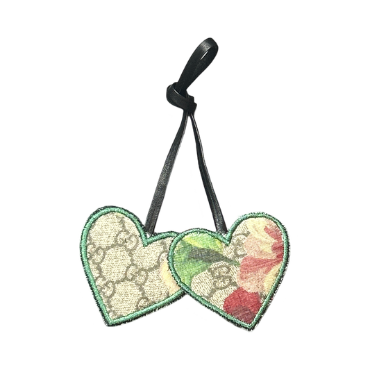 GG Logo Blooms Pink Scarf Double Heart Bag Charm