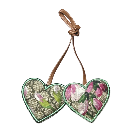 GG Logo Blooms Pink Scarf Double Heart Bag Charm