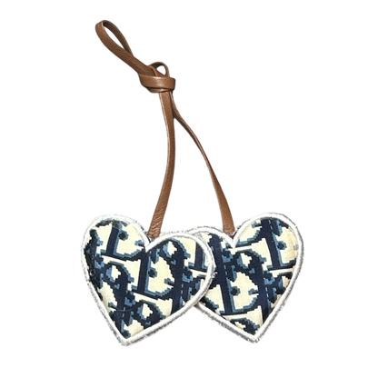Trotter Blue Vintage Silk Scarf Double Heart Bag Charm