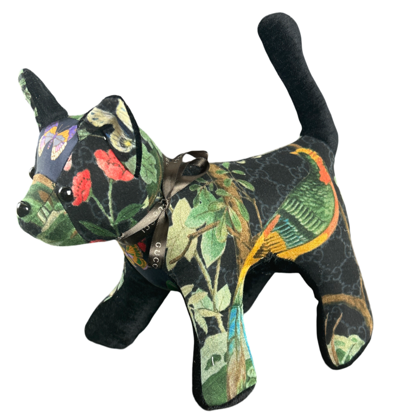 GG Logo Chinoiserie Noir Vintage Silk Scarf Charming Kitten