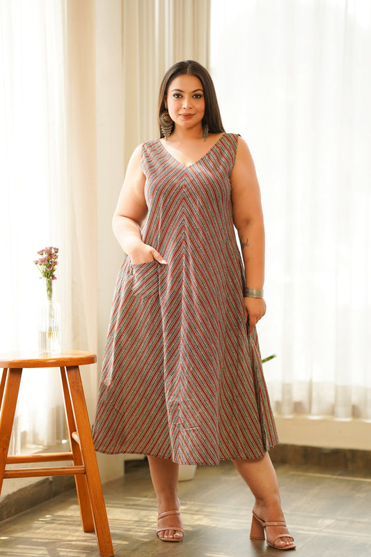 Boho Stripes V Neck Triangular Dress