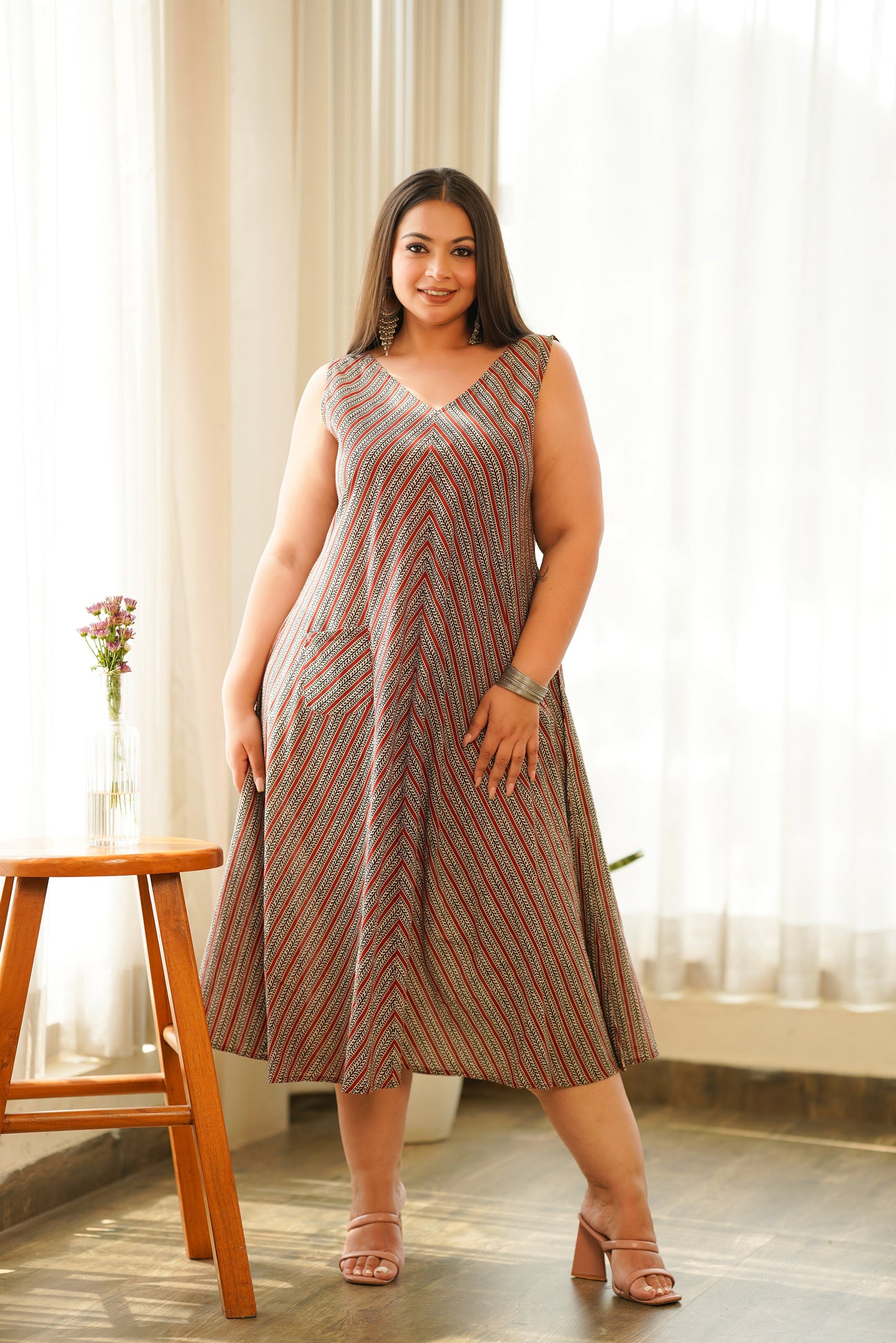 Boho Stripes V Neck Triangular Dress
