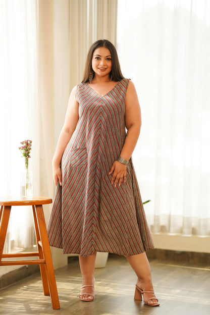 Boho Stripes V Neck Triangular Dress