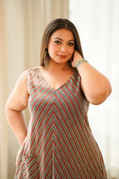 Boho Stripes V Neck Triangular Dress