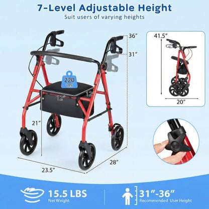 Rollator Walker with Seat and Height Adjustable Handles-Purple-8