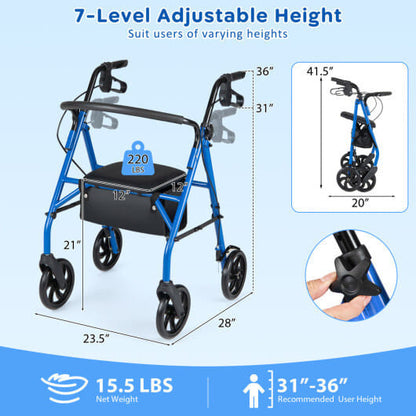 Rollator Walker with Seat and Height Adjustable Handles-Purple-13