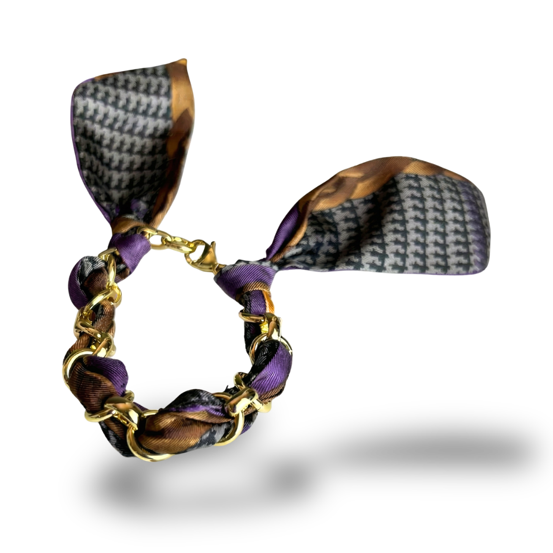 Houndstooth Vintage Silk Scarf Link Bracelet
