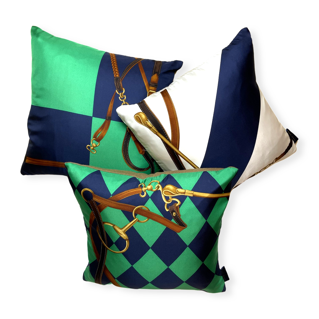Jockey Tack Vintage Silk Scarf Pillows 18"