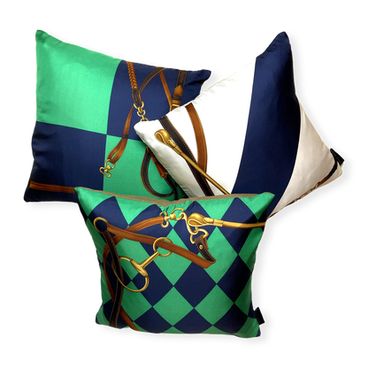 Jockey Tack Vintage Silk Scarf Pillows 18"