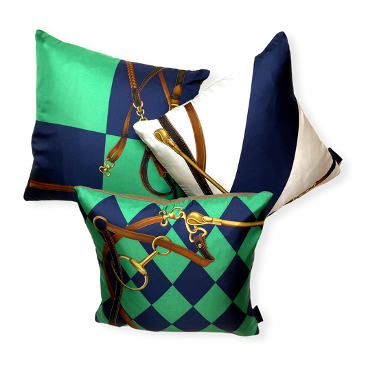 Jockey Tack Vintage Silk Scarf Pillows 18"