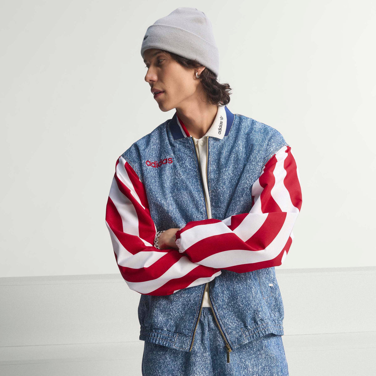 Adidas Mens Denim Graphic Track Jacket - Blue