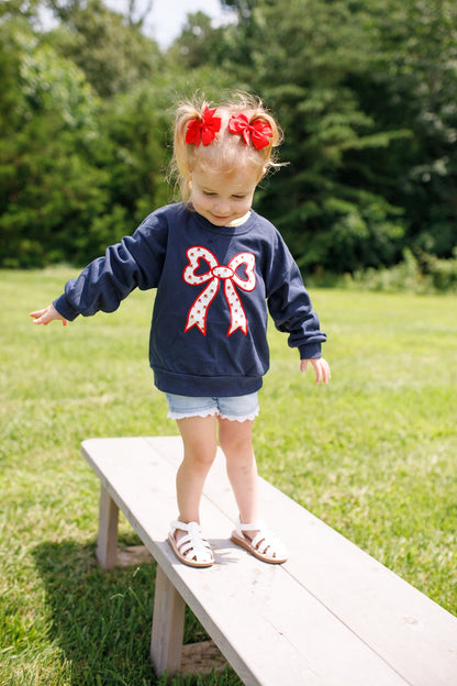 4th of July Tulip Bow Applique Crewneck Sweatshirt