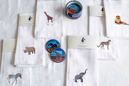 African Wildlife Cotton Tea Towels - Handmade Kitchen Gift